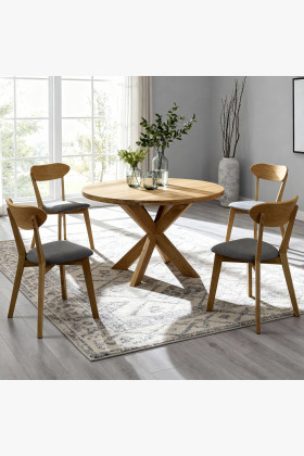 Tölgyfa kerek étkezőgarnitúra 100 cm asztal + 4 skandináv szék